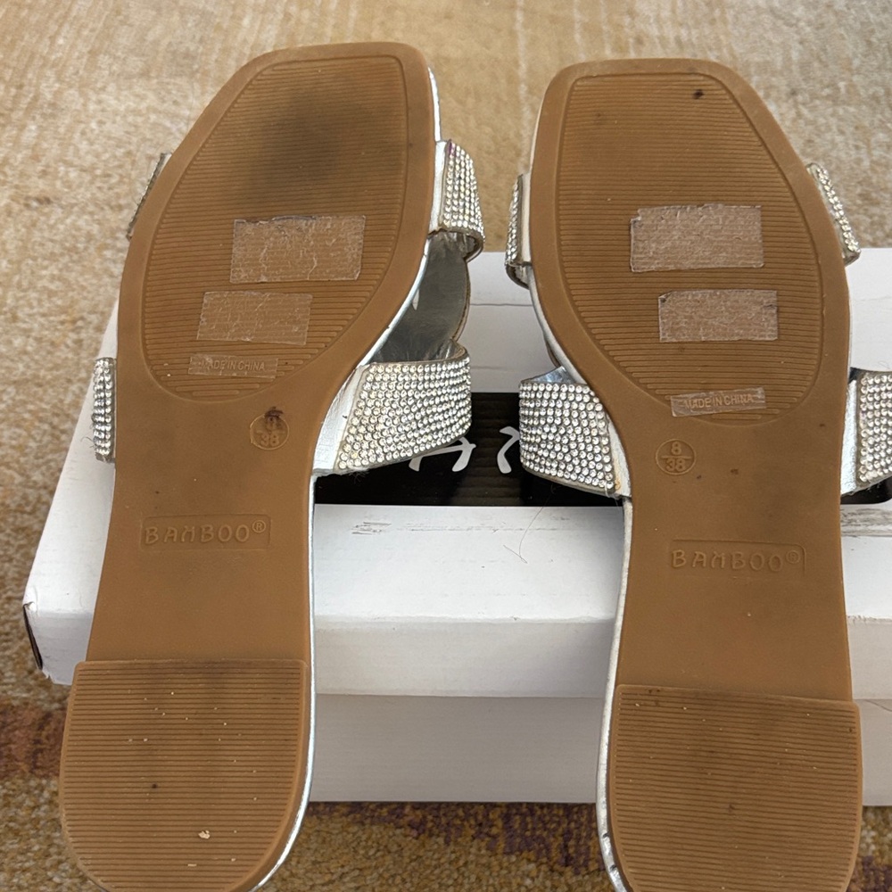 BAMBOO Silver Rhinestone Slide Sandals - Picture 2 of 2